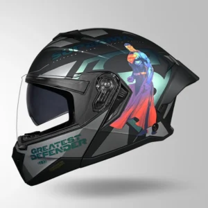 Studds Trooper Superman Edition Helmet Matt Black Chameleon Blue Flip Up Motorcycle Helmet