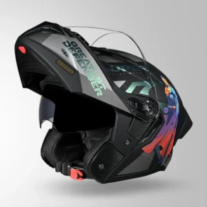 Studds Trooper Superman Edition Helmet Matt Black Chameleon Blue Flip Up Motorcycle Helmet