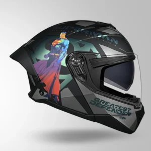 Studds Trooper Superman Edition Helmet Matt Black Chameleon Blue Flip Up Motorcycle Helmet