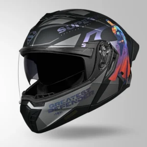 STUDDS Trooper Superman Edition Helmet Matt Black Chameleon Pink Modular Flip Up Helmet
