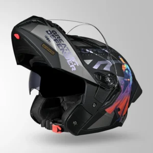 STUDDS Trooper Superman Edition Helmet Matt Black Chameleon Pink Modular Flip Up Helmet