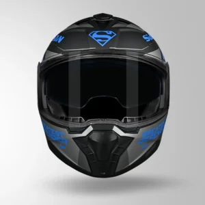 STUDDS Trooper Superman Edition Helmet Matt Black Blue flip up helmet with superhero graphics