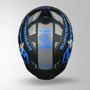 STUDDS Trooper Superman Edition Helmet Matt Black Blue flip up helmet with superhero graphics