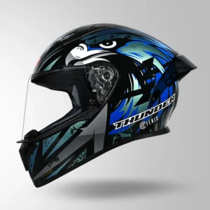 Studds Thunder Fenix Helmet Black and Chameleon Blue full face riding helmet with visor