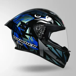 Studds Thunder Fenix Helmet Black and Chameleon Blue full face riding helmet with visor