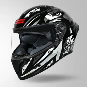 Studds Thunder Fenix Helmet Black & White full face motorcycle helmet with ventilation and ISI DOT certification
