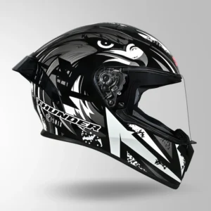 Studds Thunder Fenix Helmet Black & White full face motorcycle helmet with ventilation and ISI DOT certification