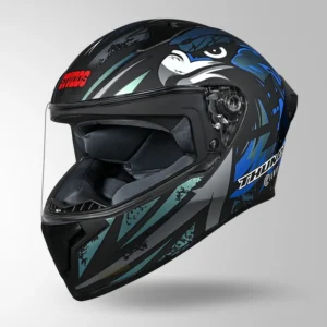 Studds Thunder Fenix Helmet Matt Black Chameleon Blue ISI DOT Certified Motorcycle Helmet