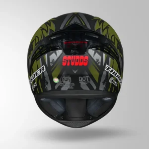 Studds Thunder Fenix Helmet Matt Black & Green ISI DOT certified full face riding helmet