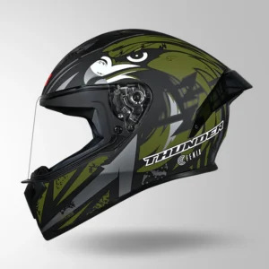 Studds Thunder Fenix Helmet Matt Black & Green ISI DOT certified full face riding helmet
