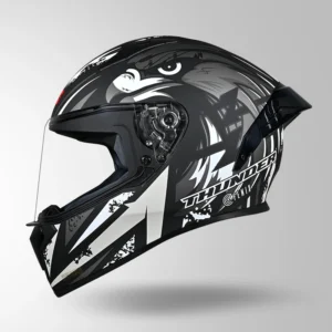Studds Thunder Fenix Matt Black White Full Face Motorcycle Helmet