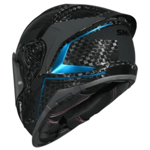 SMK Titan Carbon Nero GL265 Teal Chrome Carbon Fiber Full Face Motorcycle Helmet