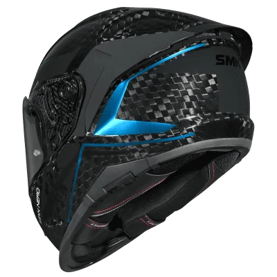 SMK Titan Carbon Nero GL265 Teal Chrome Carbon Fiber Full Face Motorcycle Helmet