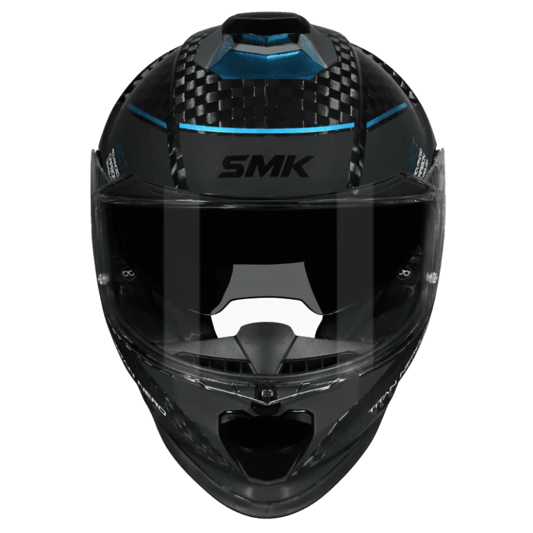 SMK Titan Carbon Nero GL265 Teal Chrome Carbon Fiber Full Face Motorcycle Helmet