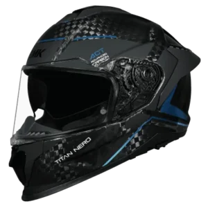 SMK Titan Carbon Nero GL265 Teal Chrome Carbon Fiber Full Face Motorcycle Helmet