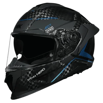 SMK Titan Carbon Nero GL265 Teal Chrome Carbon Fiber Full Face Motorcycle Helmet