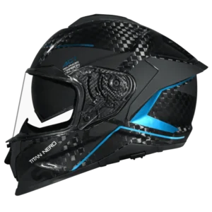 SMK Titan Carbon Nero GL265 Teal Chrome Carbon Fiber Full Face Motorcycle Helmet