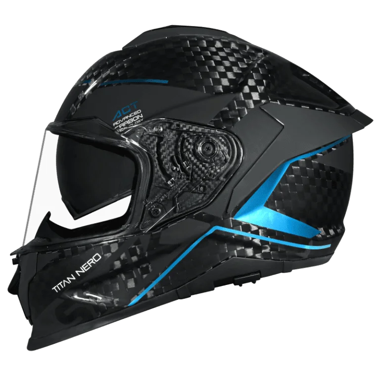 SMK Titan Carbon Nero GL265 Teal Chrome Carbon Fiber Full Face Motorcycle Helmet