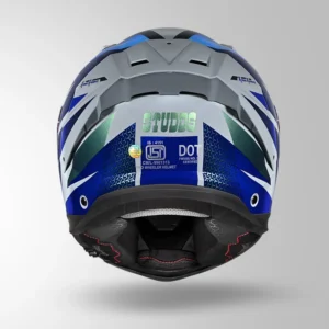 STUDDS Helios D2 Circuit Decor Helmet Chameleon Grey Blue full face helmet with aerodynamic spoiler