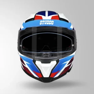 Studds Helios D2 Circuit Decor Helmet Matt White Blue Full Face Helmet