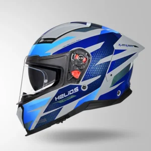 STUDDS Helios D2 Circuit Decor Helmet Chameleon Grey Blue full face helmet with aerodynamic spoiler