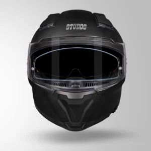 Studds Helios Matt Black Full Face Helmet with ANTIFOG visor and aerodynamic spoiler