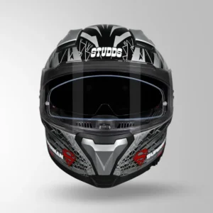 STUDDS Helios Superman Edition Silver Blue Full Face Riding Helmet