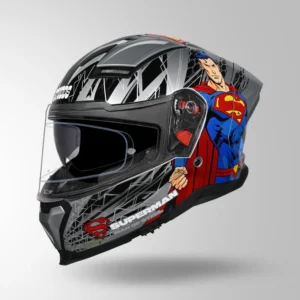 STUDDS Helios Superman Edition Silver Blue Full Face Riding Helmet