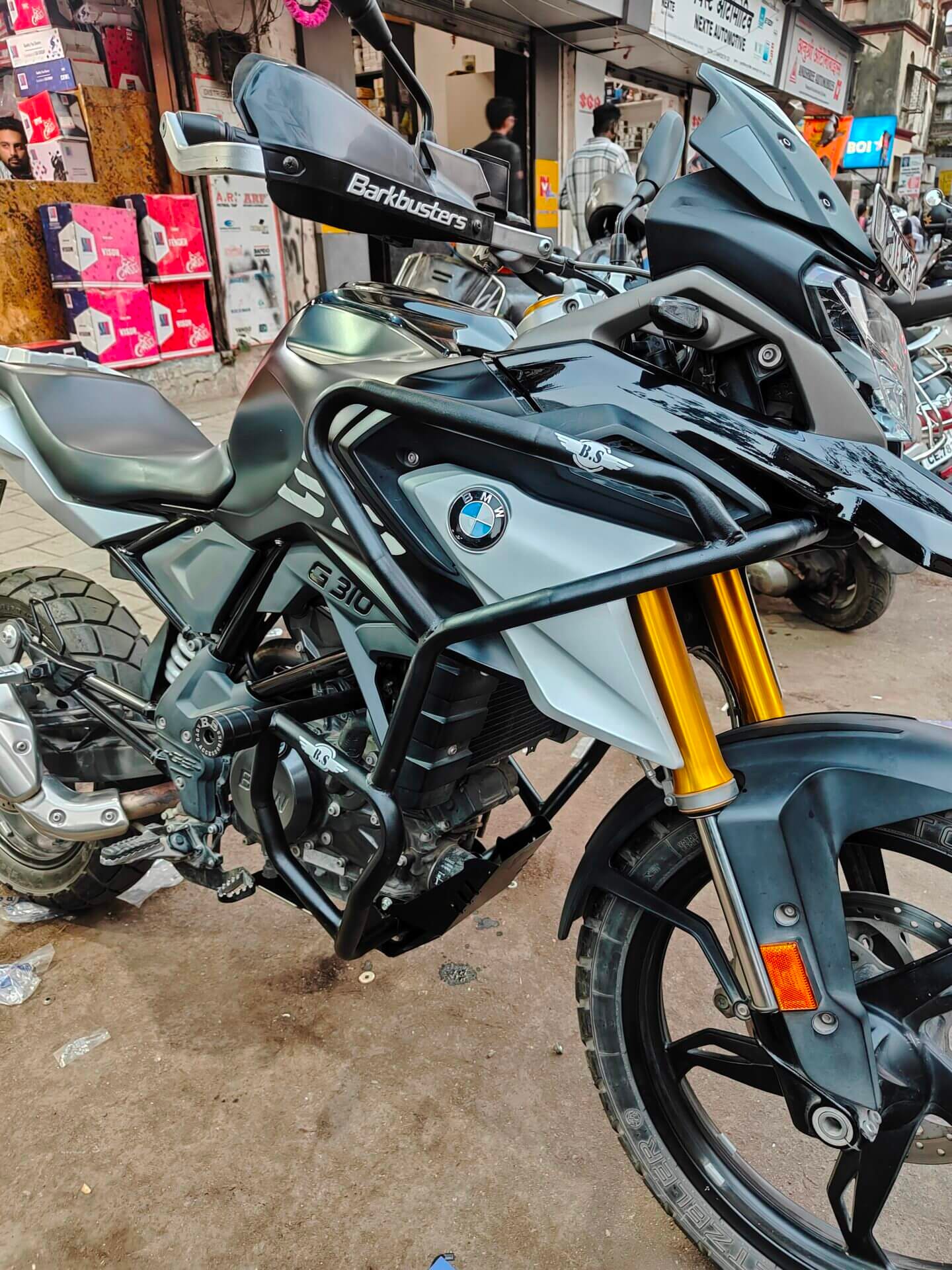 BMW G310 GS stainless steel crash guard with sliders black powder coated BS Auto