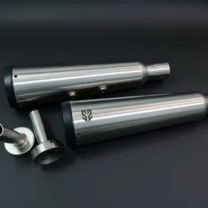SS MOTO CORP Steel Finish Fat Can Slip-On Silencers for Royal Enfield Continental GT 650