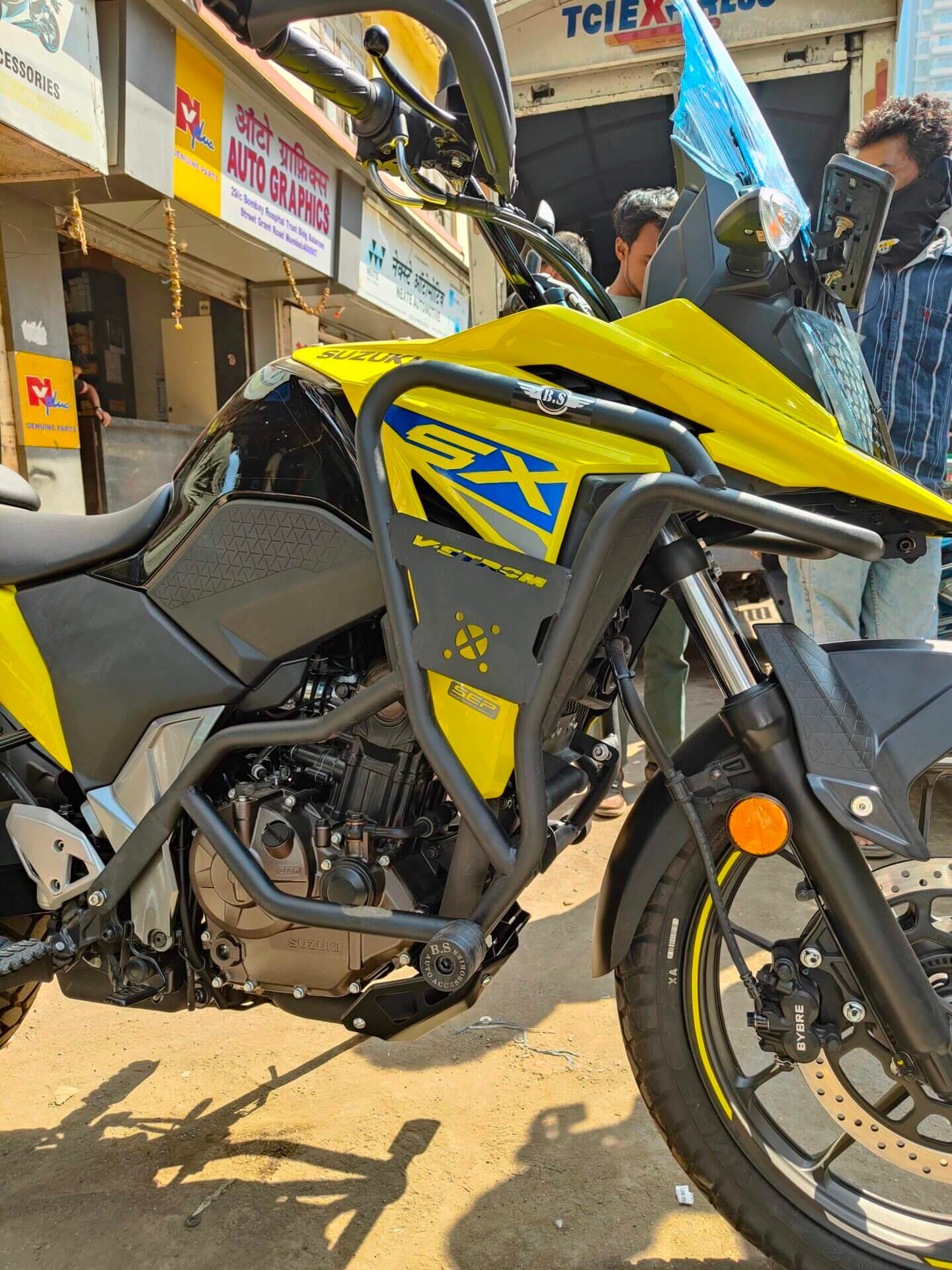 BS Auto crash guard for Suzuki V-Strom stainless steel with sliders black powder coated