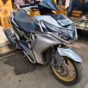 BS Auto Yamaha Aerox 155 stainless steel crash guard with sliders and pillion footrest chrome finish