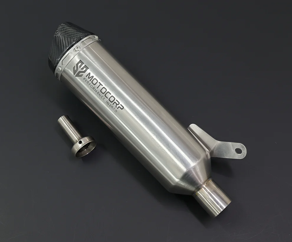 SS MotoCorp slip-on exhaust with carbon fiber tip for Royal Enfield Himalayan 450 stainless steel adventure motorcycle silencer