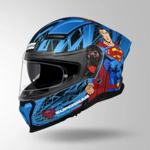 Studds Helios Superman Edition Matt Blue Blue Full Face Helmet with Superman Graphics