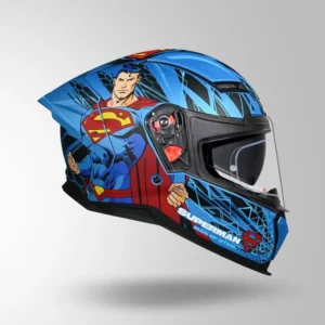 Studds Helios Superman Edition Matt Blue Blue Full Face Helmet with Superman Graphics
