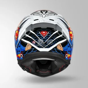 STUDDS Helios Superman Edition White Blue Full Face Helmet with Superman Graphics