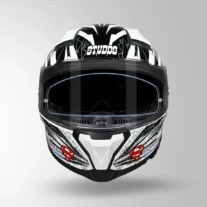 STUDDS Helios Superman Edition White Blue Full Face Helmet with Superman Graphics