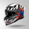 STUDDS Helios Superman Edition White Blue Full Face Helmet with Superman Graphics