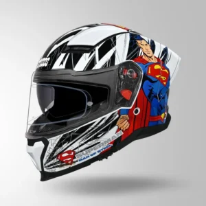 STUDDS Helios Superman Edition White Blue Full Face Helmet with Superman Graphics