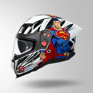 STUDDS Helios Superman Edition White Blue Full Face Helmet with Superman Graphics