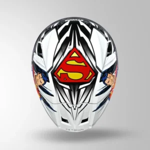 STUDDS Helios Superman Edition White Blue Full Face Helmet with Superman Graphics