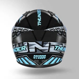 STUDDS Thunder Communication Ready D4 Decor Helmet Black Blue Bluetooth Full Face Helmet