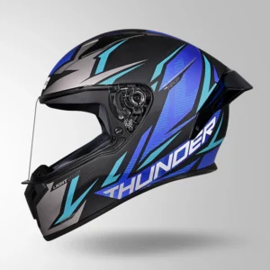 Studds Thunder D1 Lightvolt Decor Helmet Matt Black Blue Full Face Helmet