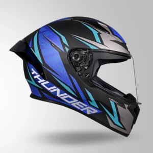 Studds Thunder D1 Lightvolt Decor Helmet Matt Black Blue Full Face Helmet