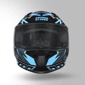 STUDDS Thunder Communication Ready D4 Decor Helmet Black Blue Bluetooth Full Face Helmet