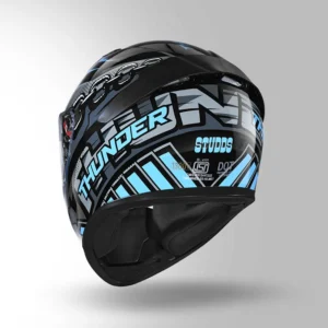 STUDDS Thunder Communication Ready D4 Decor Helmet Black Blue Bluetooth Full Face Helmet