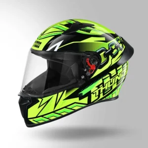 Studds Thunder Communication Ready D5 Decor Helmet Black Green Yellow Bluetooth Full Face Helmet