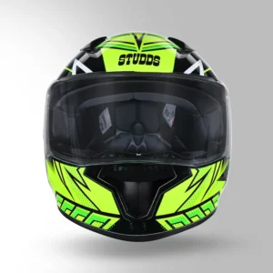 Studds Thunder Communication Ready D5 Decor Helmet Black Green Yellow Bluetooth Full Face Helmet