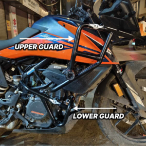 KTM 390 Adventure crash guard black stainless steel with safety sliders heavy duty protection