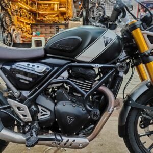 BS Auto Triumph Scrambler 400 X crash guard black stainless steel with dual safety sliders